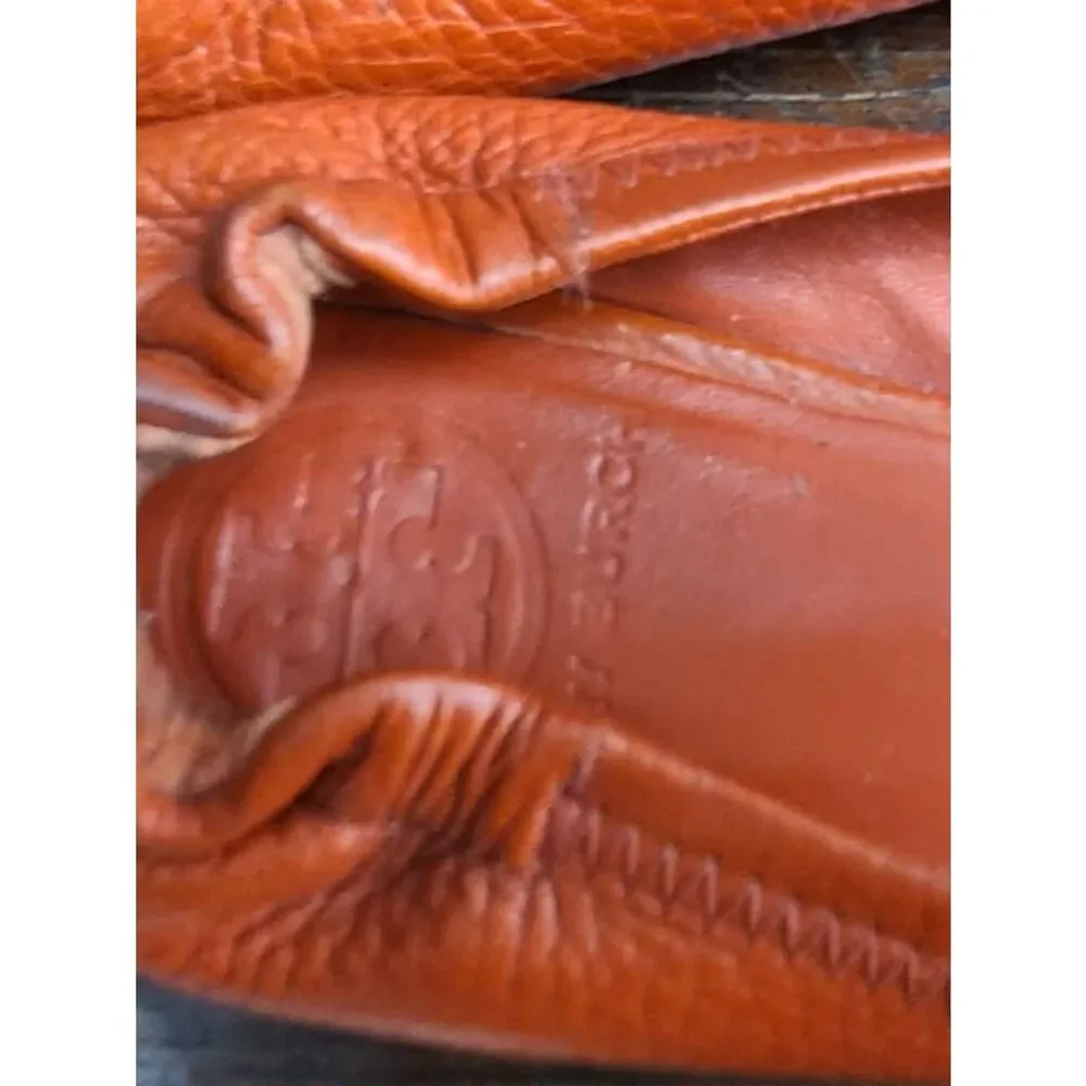 Tory Burch Orange Leather Minnie Ballet Flat Gold Logo size 8